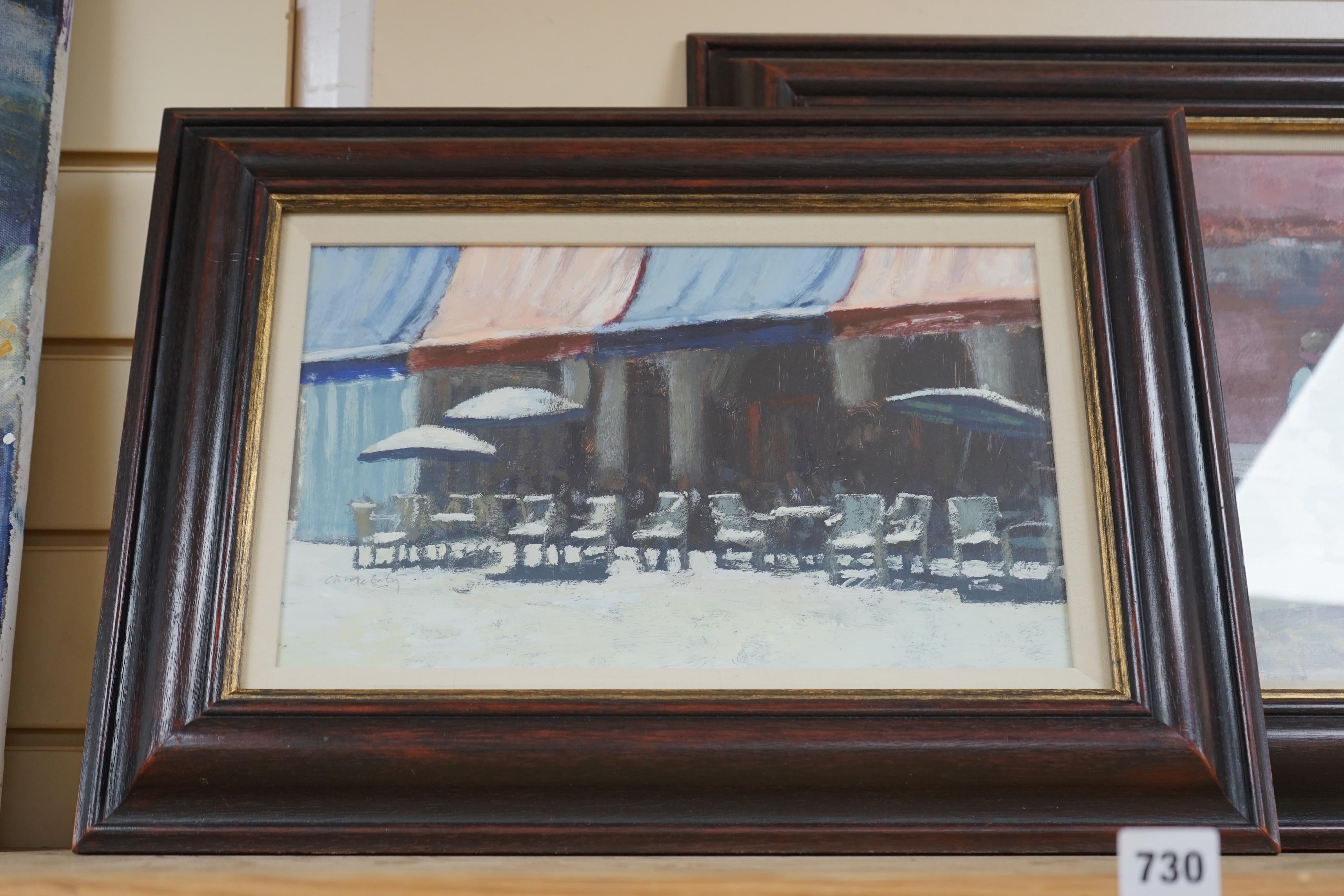 Clive McCartney (Scottish, b.1960), two oils on board, Seated figures and one other, each signed, largest 28 x 40cm. Condition - good